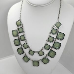 Layered Green And Silver Tone Double Strand Necklace